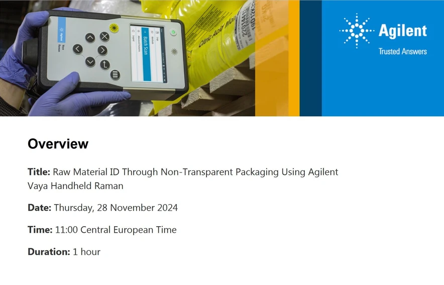 Agilent: Raw Material ID Through Non-Transparent Packaging Using Agilent Vaya Handheld Raman
