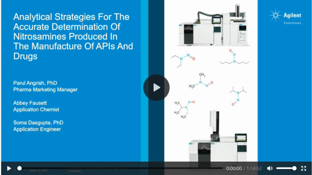 Agilent Technologies: GC/MS methods for the accurate determination of nitrosamines produced in the manufacture of APIs and drugs