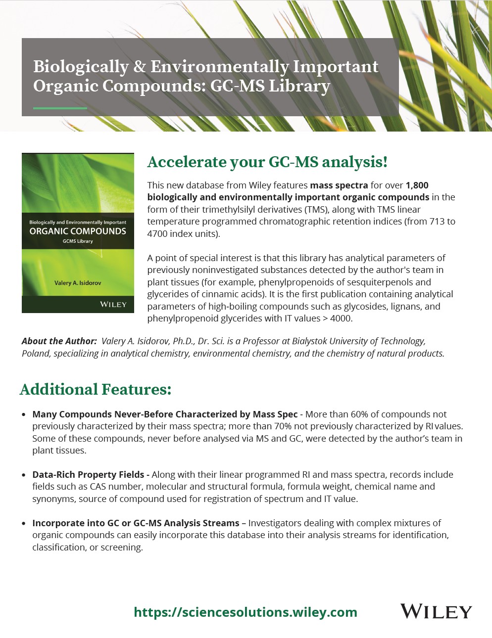 Wiley Biologically and Environmentally Important Organic Compounds: GC-MS Library (Isidorov)