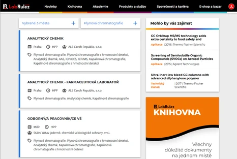 NOVÉ funkce v sekce KARIÉRA - pracovní portál pro oblast analytické chemie